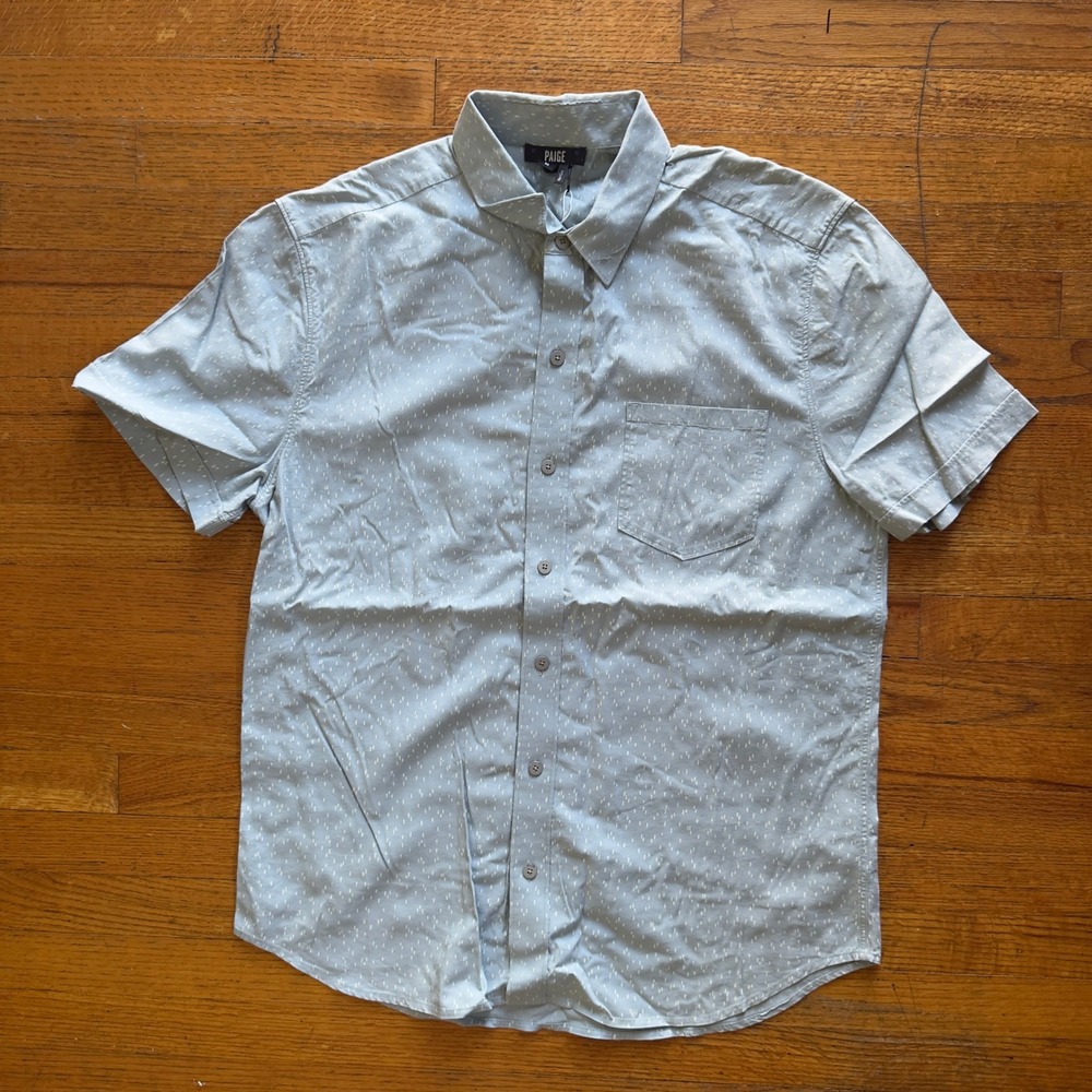 PAIGE Men's Size M Blue Dotted‎ Short Sleeve Button Up Shirt Casual Summer